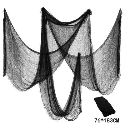 76*183CM Black Gauze Halloween Horror Tablecloth Mesh Fabric Table Runner