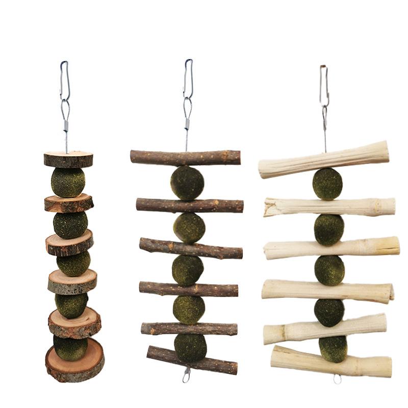 1pcs Alfalfa Grass Ball Skewer Grass Cake Grinding Teeth Apple Branch Bite Skewer Guinea Pig Rabbit Dragon Cat Snack Bite Stick