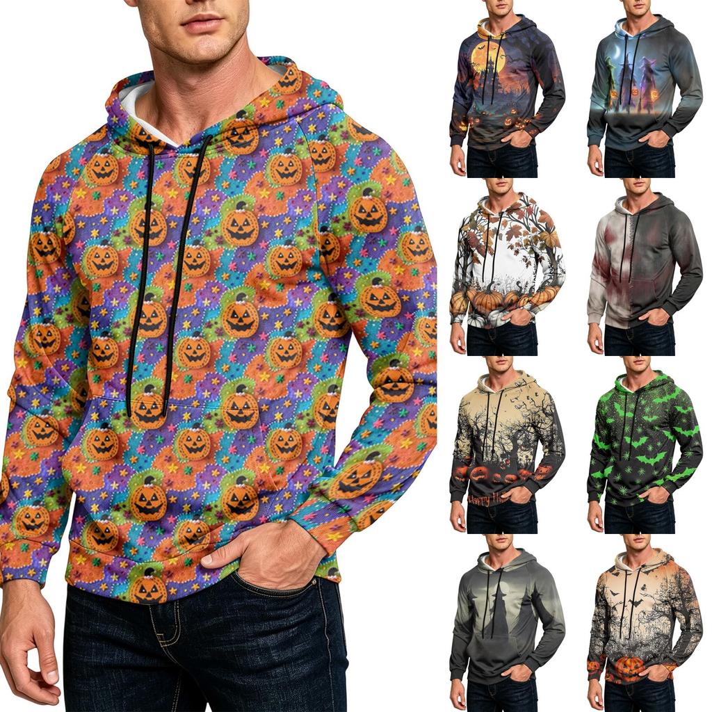 Men's Casual Loose Fit Hoodie with Pocket , Drawstring and Printed Design