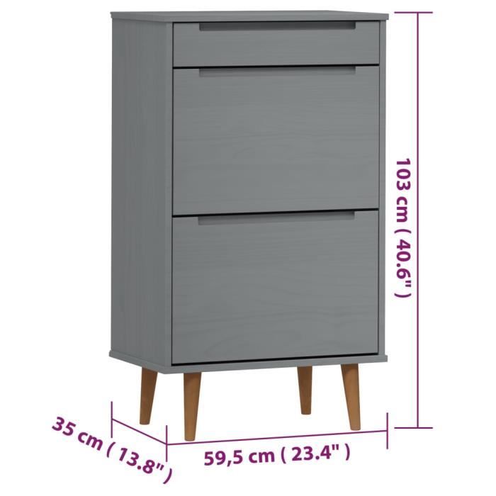VidaXL Shoe Cabinet MOLDE Grey 59.5x35x103 Cm Pine Wood 350527