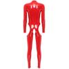 Einteiliger, langärmliger Damen-Ganzkörper-Overall, Wet-Look-Leder-Reißverschluss-Bodysuit, Catsuit