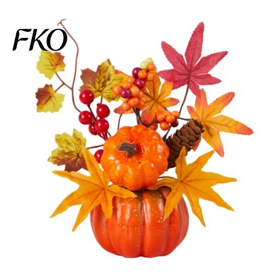 Seasonal Home Accents Fall Artificial Pumpkin Centerpiece, Fake Foam with Maple Leaves, Sunflower, Halloween Floral Centerpiece Berries, Rustic C