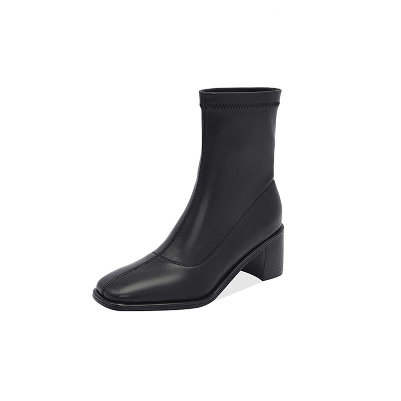 

Meotina Жіночі ботильйони Квадратний носок На масивних високих підборах Короткі черевики Лаконічні жіночі модні туфлі Осінь Зима Чорно-білі абрикосові 39 чорний