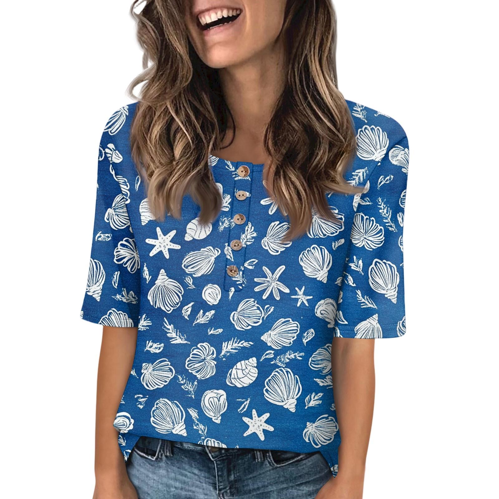 

Женская мода принтованный круглый вырез на пуговицах короткий рукав повседневный топ M