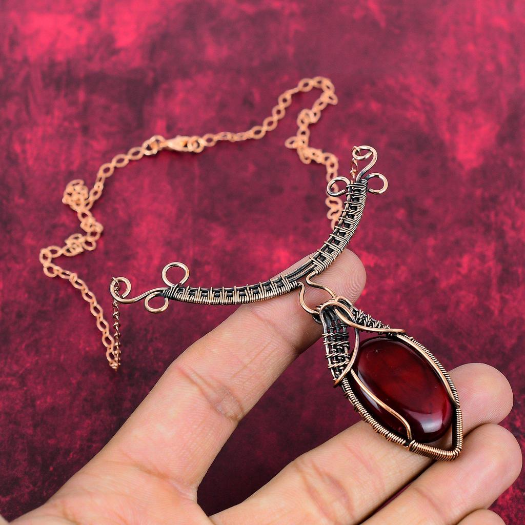 Red Fire Labradorite Necklace Copper Wire Wrapped Gemstone Necklace Adjustable Chain Necklace Copper Jewelry Handmade Necklace Gift For Wife