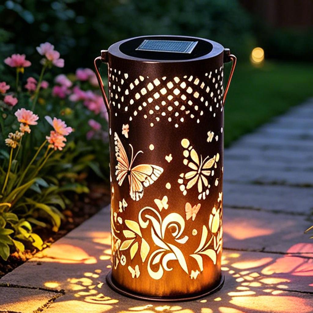 Solar Lantern Outdoor LED Hanging Solar Light Hollowed Out Garden Decor Outside for Patio Yard Porch Iron