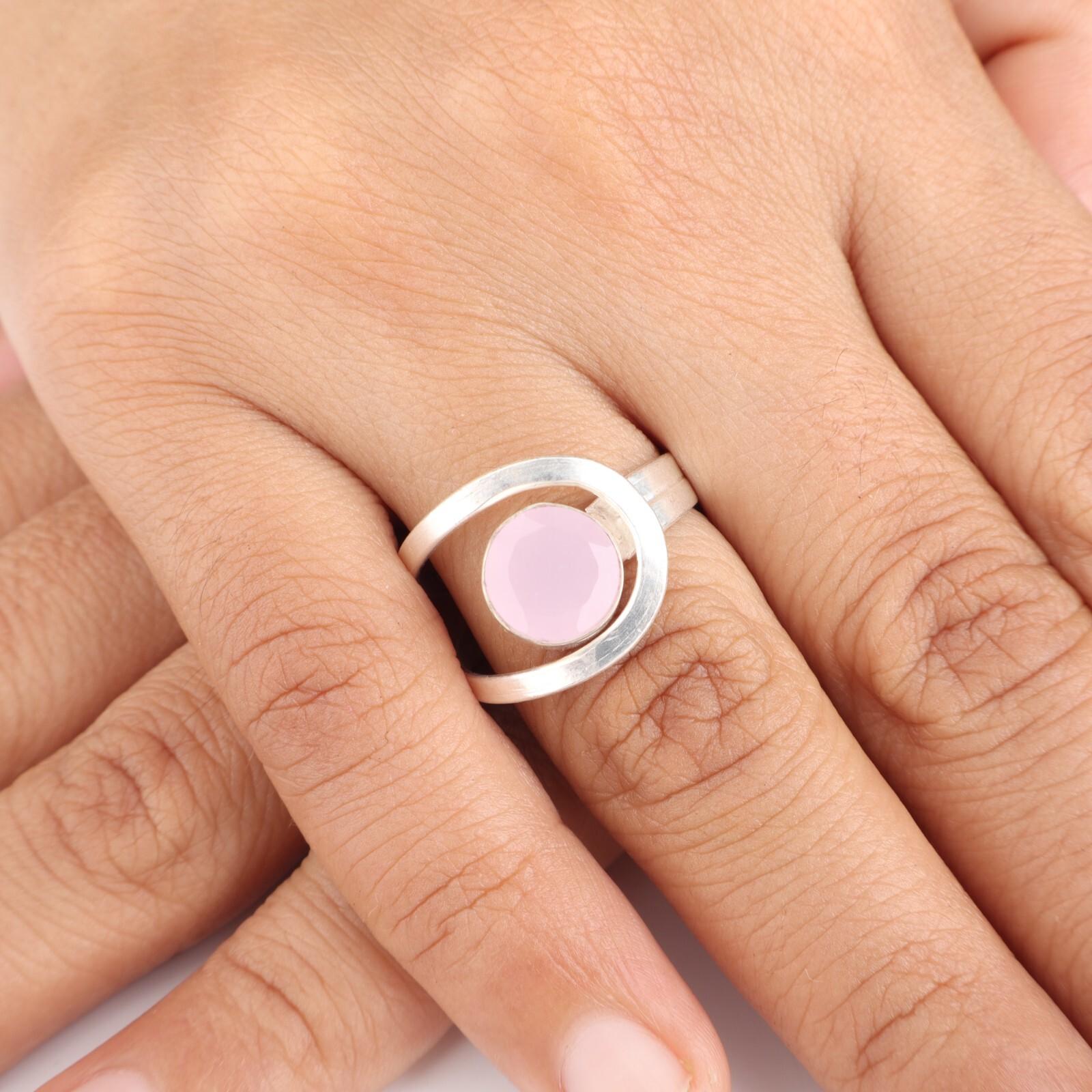 

Rose Chalcedony Gemstone 925 Sterling Silver Women Gift Jewelry Handmade Ring RR-68-21 13