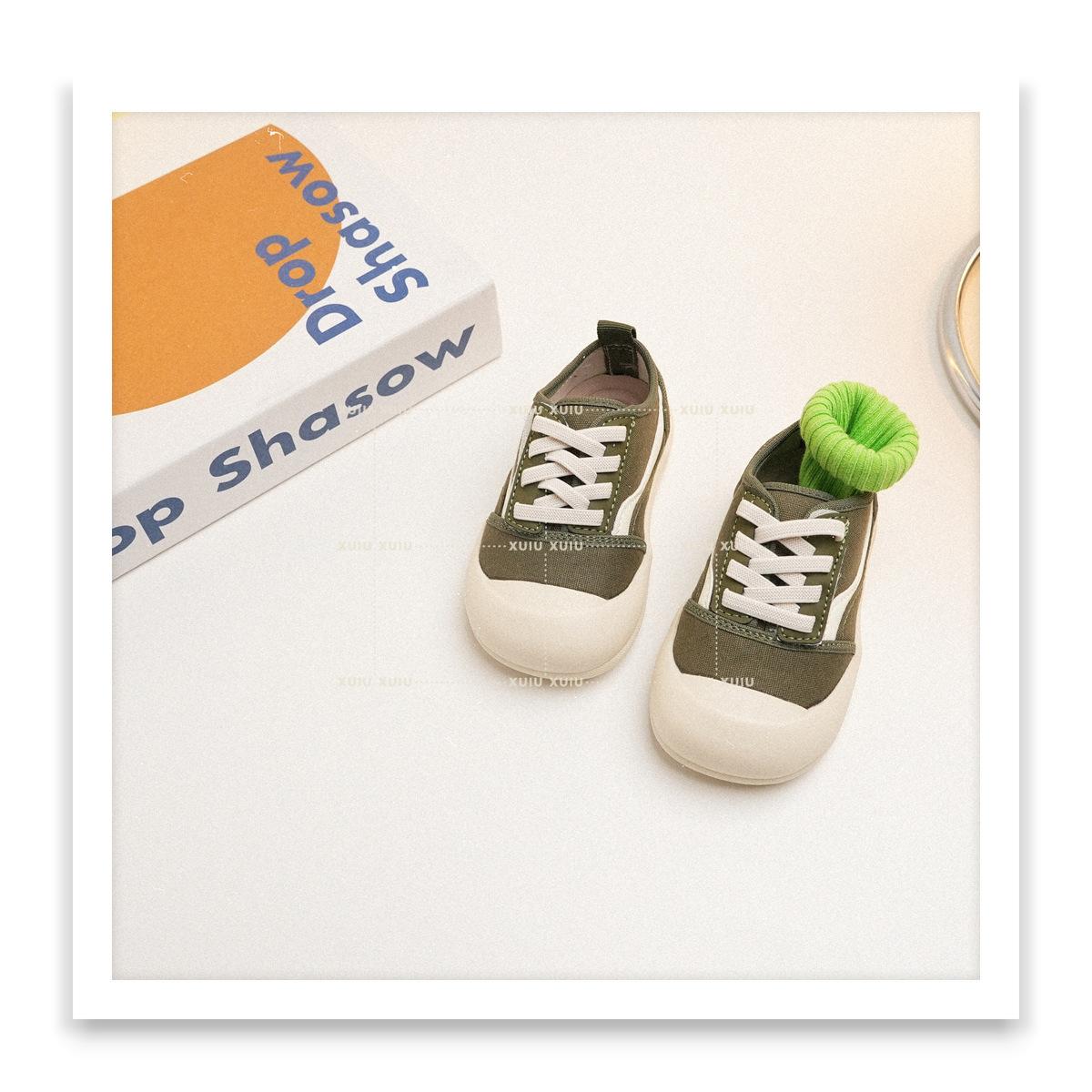 

XSHX Kindergarten ins Children s Cloth Board Shoes Spring Boys and Girls Velcro Contrast Color Low Top Korean Version Fresh 30