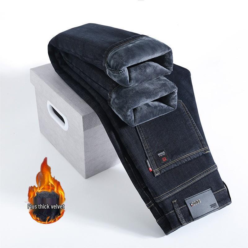 Men's Lambswool Fleece-Lined Winter Jeans - Warm, Loose, Straight-Leg Casual Pants