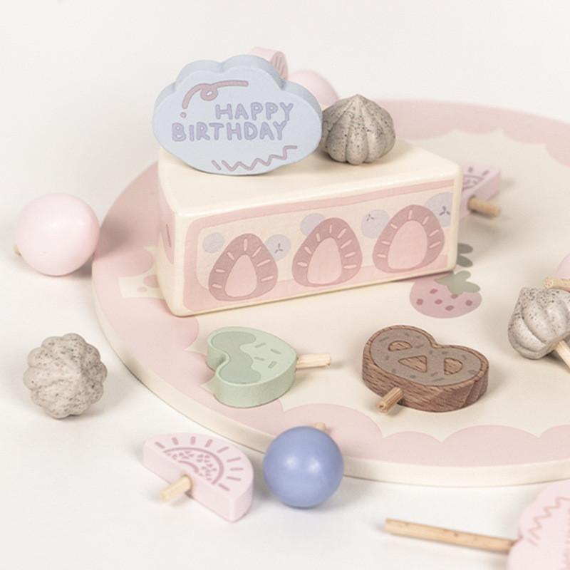 Wooden Dessert Toy Set With Peach Cheese Cake For Kids Play Interactive Family