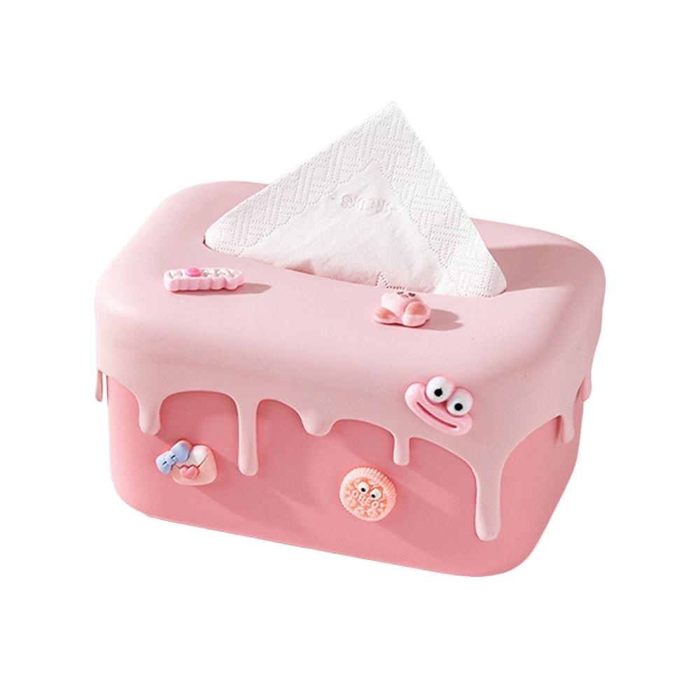 Portable Cream Tissue Box with Accessories Spring Lifting Paper box Large Capacity DIY Tissue Storage Box Living Room Bathroom