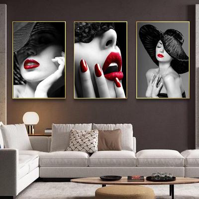 Affiches et imprimés en toile avec lèvres rouges Sexy, mode femme, peinture artistique murale pour salon, décoration de maison moderne
