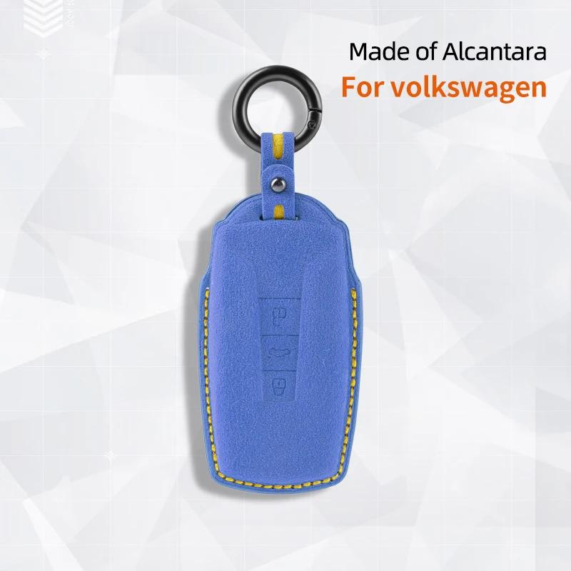 Interior Mouldings High-quality Car key protection shell suede for For VW Volkswagen Touareg 3 Button 2018 - 2021 auto key case