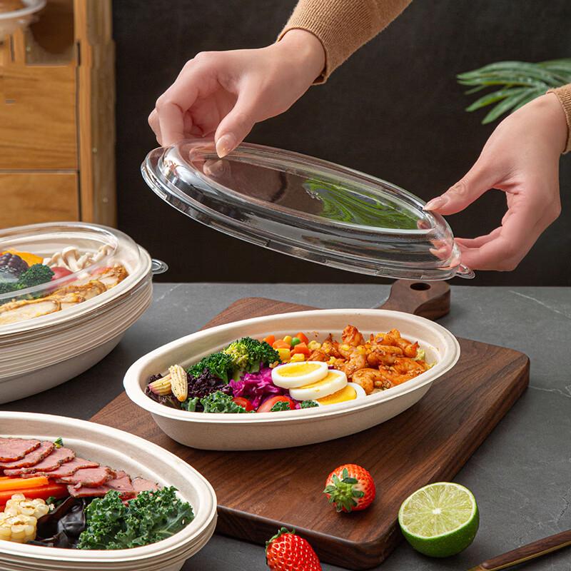 Jinwuyuan 800ml Disposable Oval Paper Bowls with Lids
