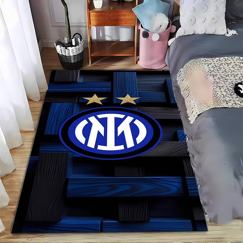 Blue Modern Decorative Carpet with Two Stars and White Logo Pattern Suitable for Use As an Anti-slip for Living Room Bedroom Sofas