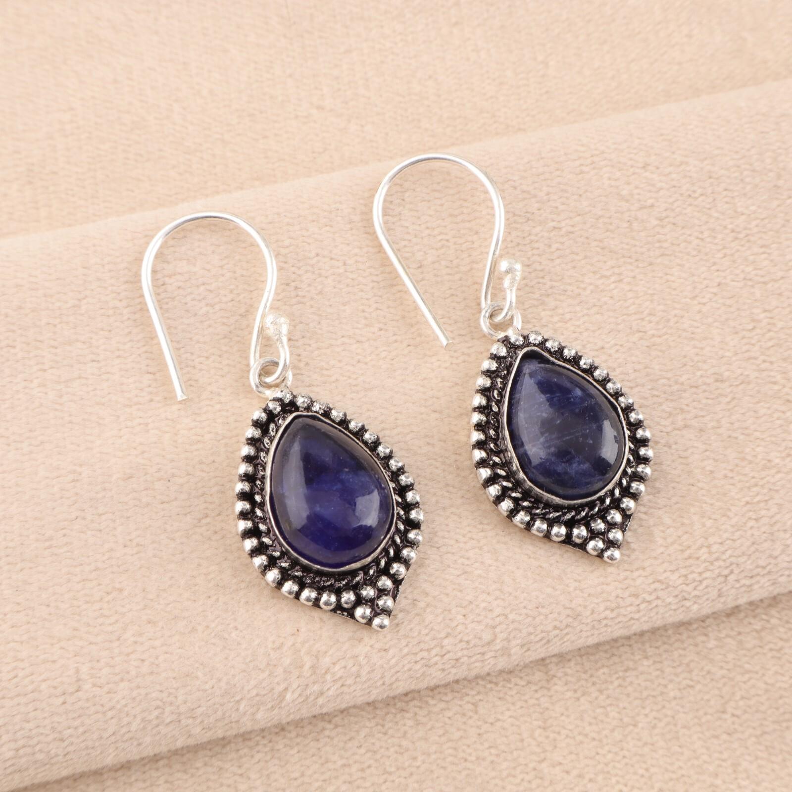 

Sodalite Gemstone Earrings 925 Stamped Silver Handmade Jewelry Anniversary Gift EE-164-24
