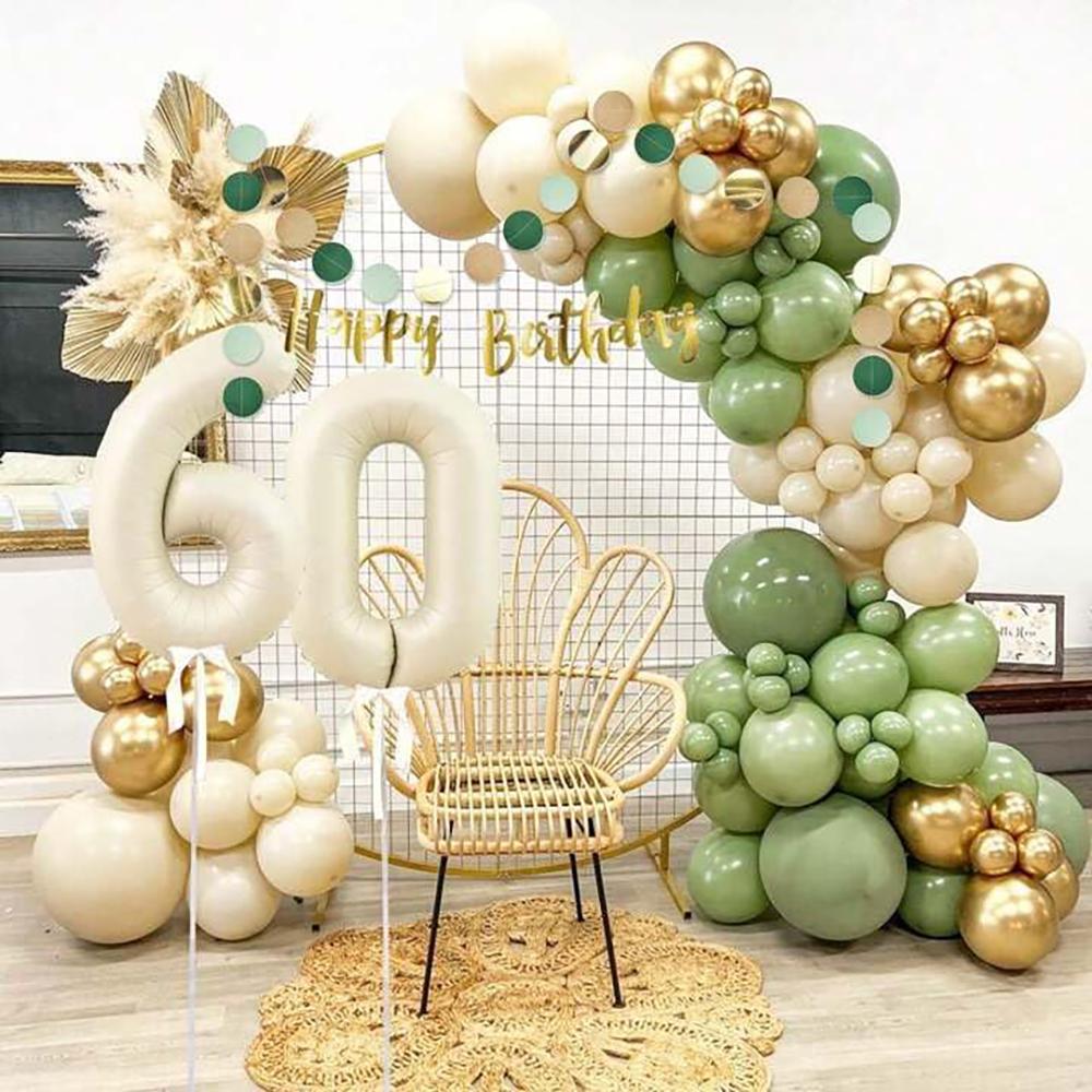 Avocado Green Balloons Garland White Pastel Yellow Gold Latex Balloon Arch Wedding Anniversary Baby Shower Jungle Theme Decor