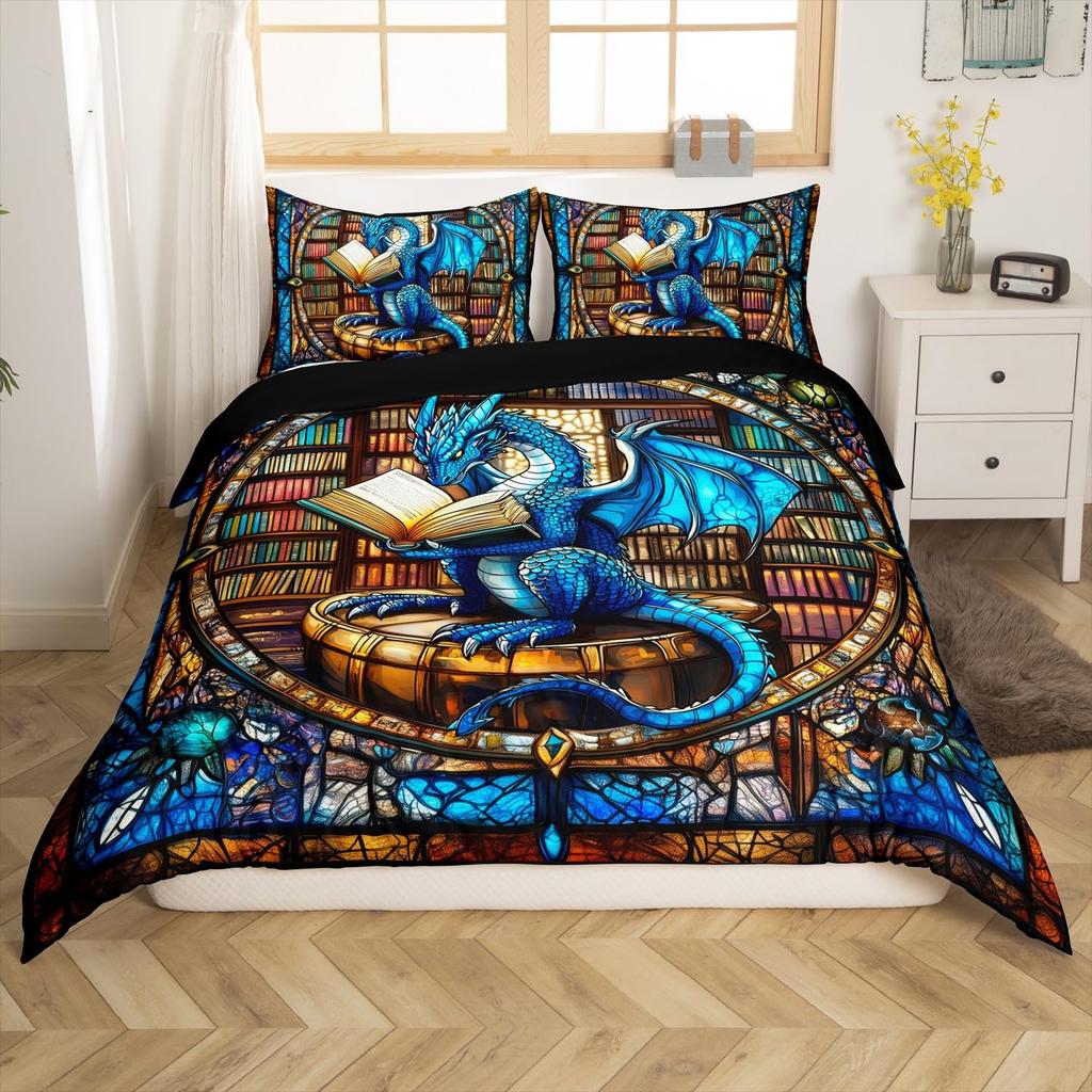 Library Duvet Cover Set Bookshelf Ladder Caricature Illustration Decorative Bedding Set Boy Girl Teenager Comforter Cover Sets