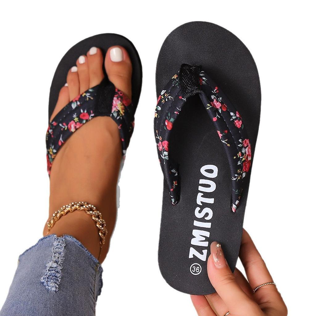 European and American Style Flip-flops Women's Outer Wear Summer High-end Casual Fashion Floral Foot Flat-bottomed Cool Slippers