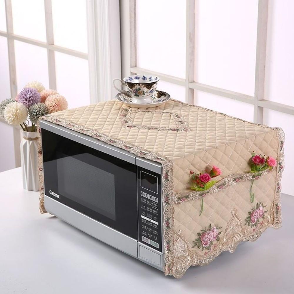 35*100cm Oven Dustproof Cover Lace Trim Quilted Microwave Oven Cover Exquisite Floral Pattern Microwave Cover