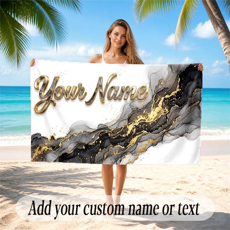 Decorative Artwork Theme Soft Beach Towel Personalized Custom Name Text Towel Portable for Beach Pool Travel