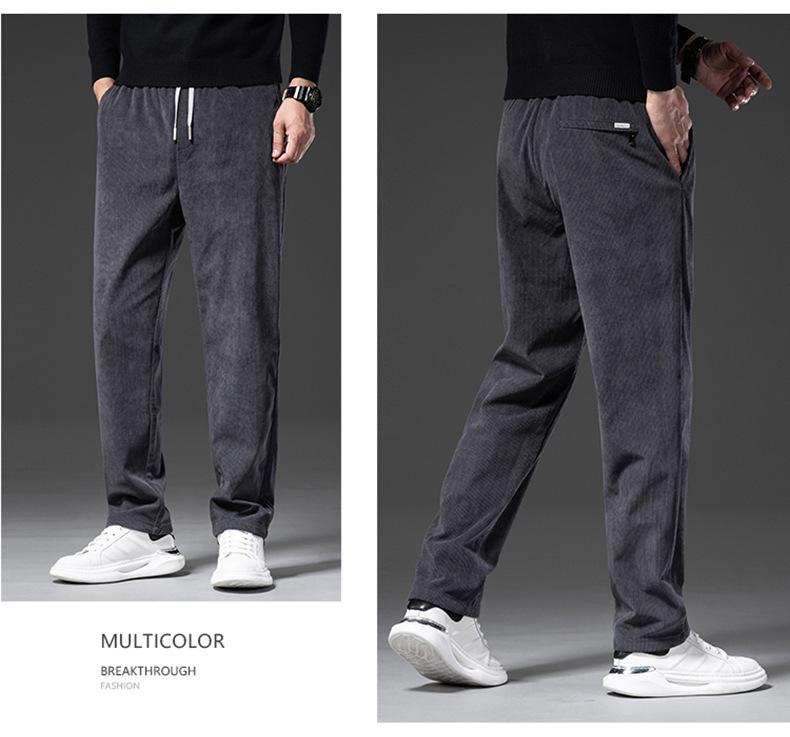 Men's Loose Fit Corduroy Casual Pants - Soft, Breathable, Elastic Waist with Drawstring