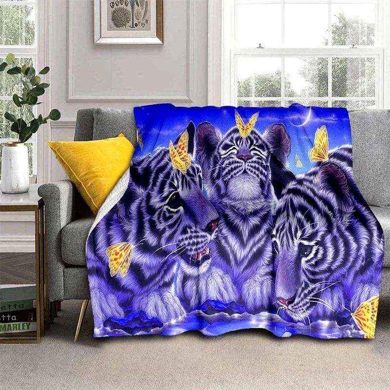 Tigerpläd Djur Supermjuk Varm Fluffig Fleece Lätt Flanellpläd Mysig Pälsklädd Plysch Sängkläder Pläd Gåva