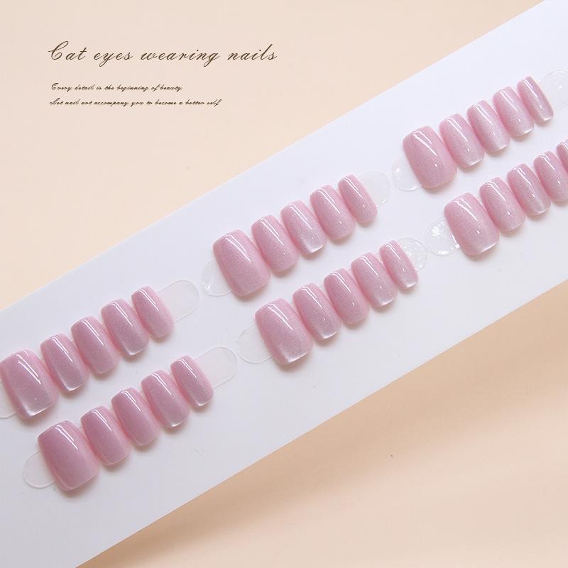 Purple solid color cat's eye wearing nail, 30 pieces of prefabricated nail, sub-size small short T short ballet manicure, nail patch