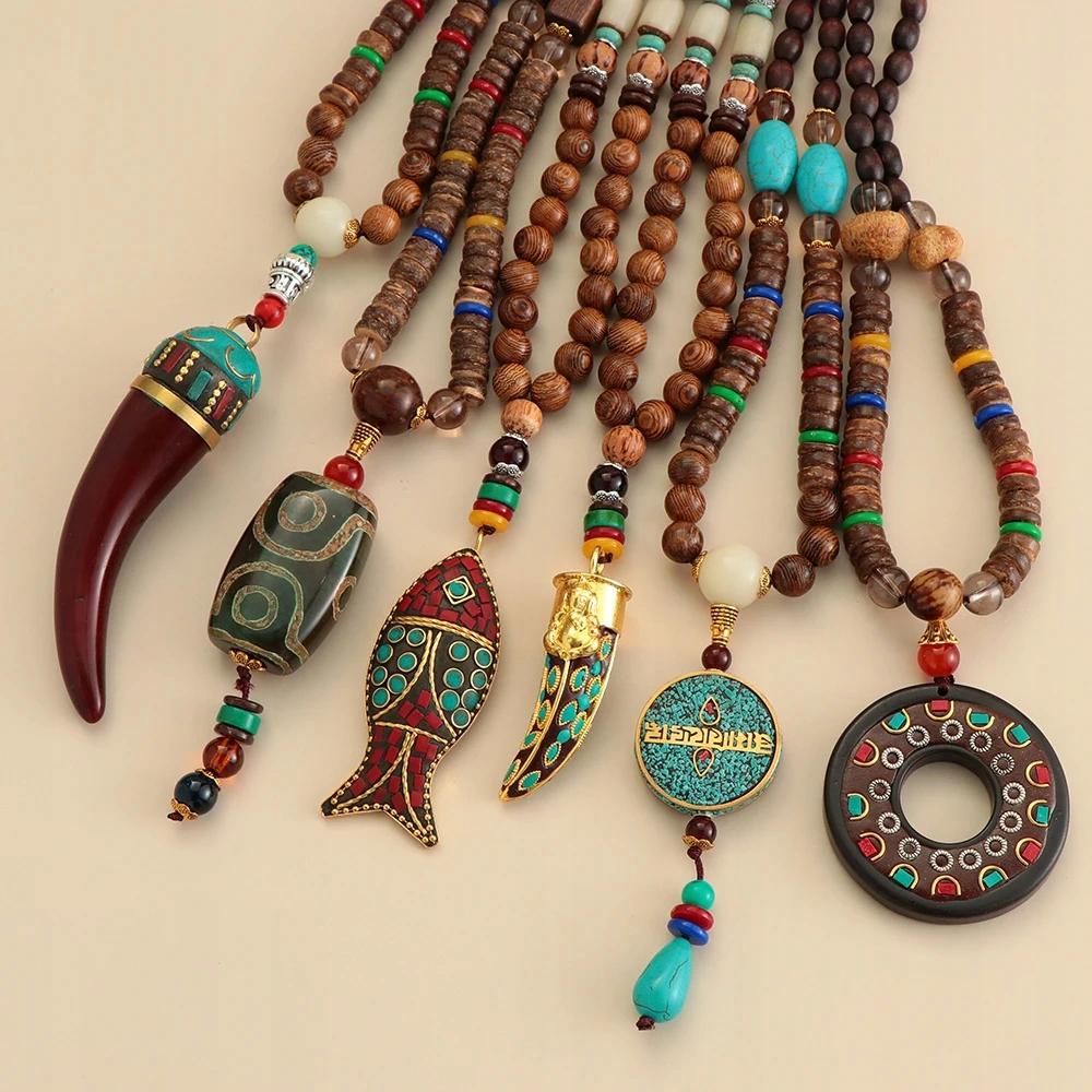 Wooden Necklace Nepal Buddhist Mala Amulet Beads Handmade