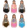 Kostium dla dziewczynki w stylu prehistorycznym Panterka Patchwork Metaliczny Połysk Mock Neck Sukienka z siateczki Nadrękawy Strój dziewczynki jaskiniowej