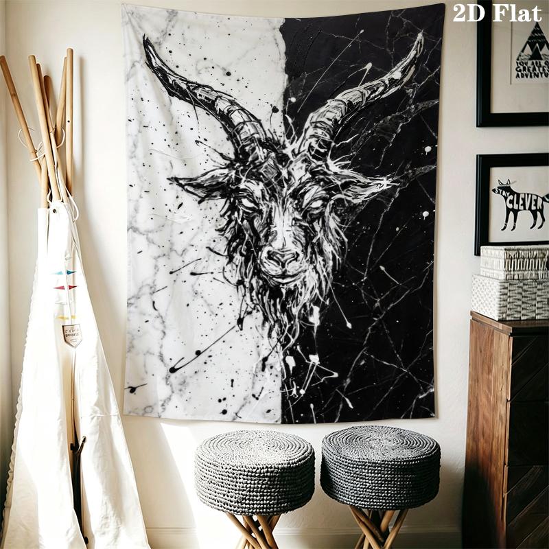 Goat Demon Wall Tapestry Aesthetic Wall Hanging Printed Fabric Blanket Decorative Tapestries for Bedroom Living Room Home Decor