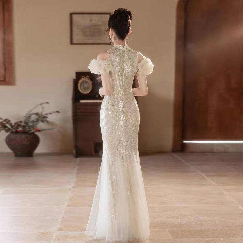 High-end Light Luxury Evening Dress 1011 New Niche Heavy Industry Banquet Performance Suit Senior Host Fishtail Dress