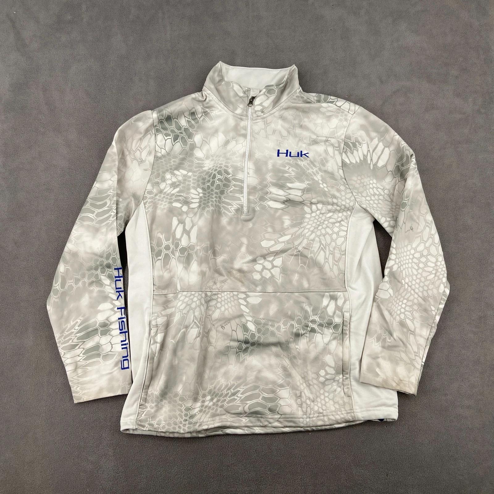 Huk Performance Fishing Shirt Mens Large Gray Camouflage Mock Neck Quarter Zip M