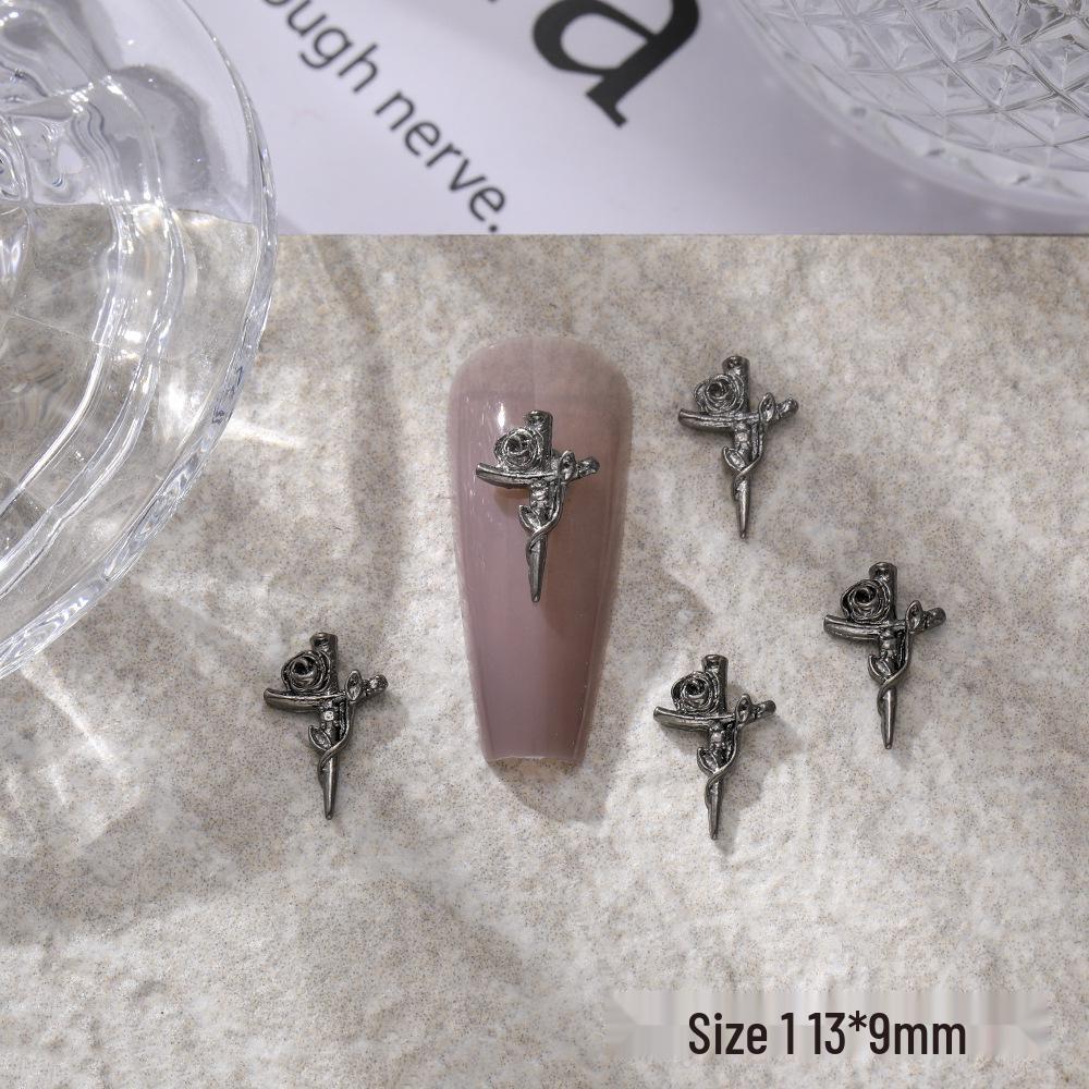 Retro Dunkelchrom Halloween Nagelanhänger: Engel, Schädel, Punk-Herz