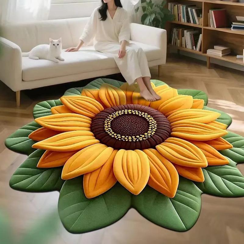 Round Carpet Mat New 3D Visual Illusion Sunflower Rug Floor Mats For Bedroom Living Room Decoration Creative Rugs Floral Pattern