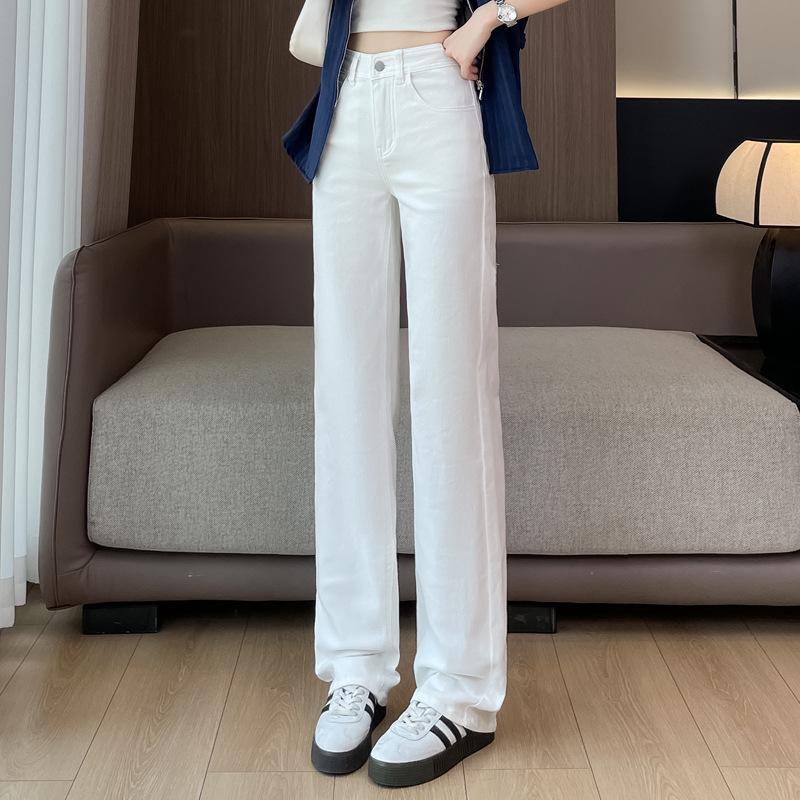 

Женские джинсы с высокой талией, облегающие, белые, прямого кроя - Осень 2025 XXL белый