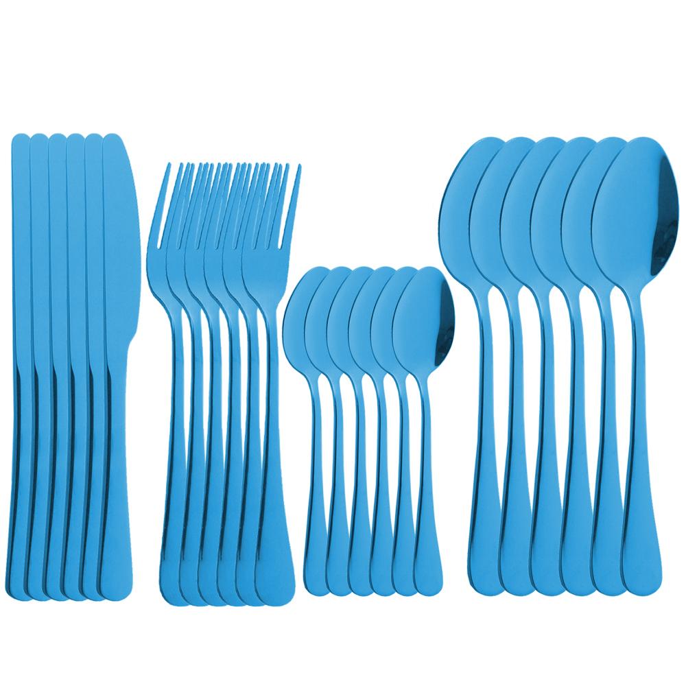 

24 шт., набор столовой посуды из нержавеющей стали, набор столовых приборов, нож, вилка, кофейная ложка, набор столовых приборов, можно мыть в посудомоечной машине, набор столовых приборов синий