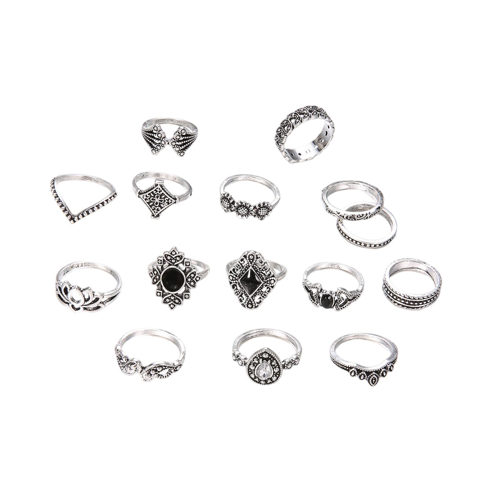 

Fashion Women s 15 Piece Ring Set - Ladies Ring Metal Ring Glossy Ring Metal Ring Holiday Gift One Size серебряный