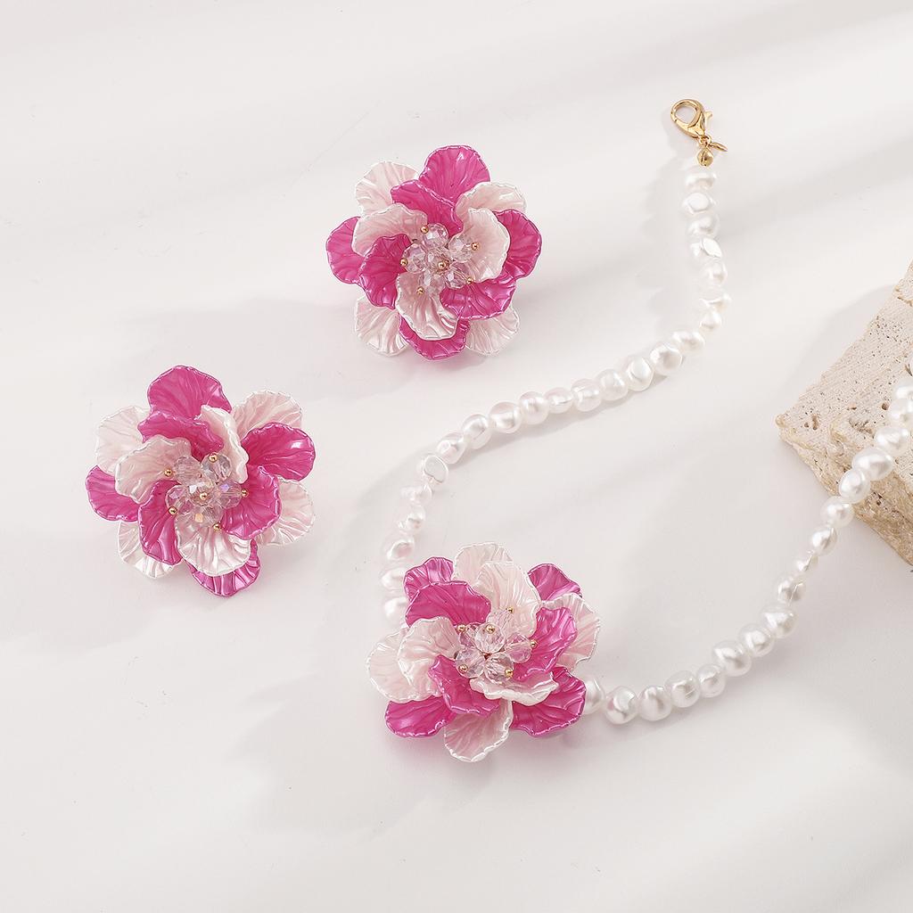 Romantic 3D Camellia Pearl Necklace French Vintage Style Floral Pendant Choker Dainty Women Jewelry Gift