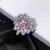Open Ring Heart Shaped Pink Diamond Jewelry for Women Simulated Argyle Pink Diamond Cluster Ring