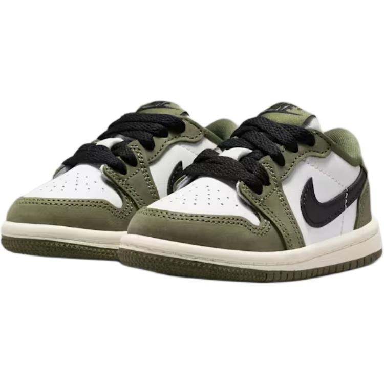 Jordan Air Jordan 1 Slip Resistant Abrasion Resistant Low Top Toddler Shoes White Green Infant And Toddler HQ6997-200