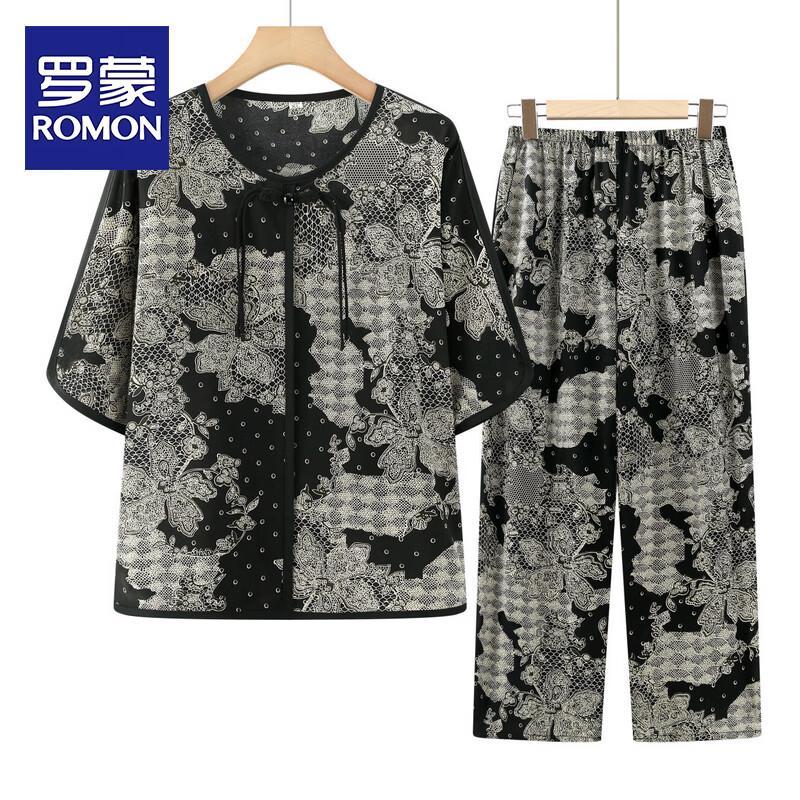 Romon Women s Loose Short Sleeve T-shirt Set 2XL