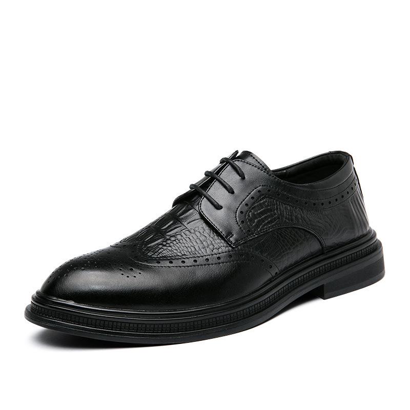 

2025 spring and autumn brock flower leather shoes men s dress leather shoes British style lace-up leather shoes 38 чёрный