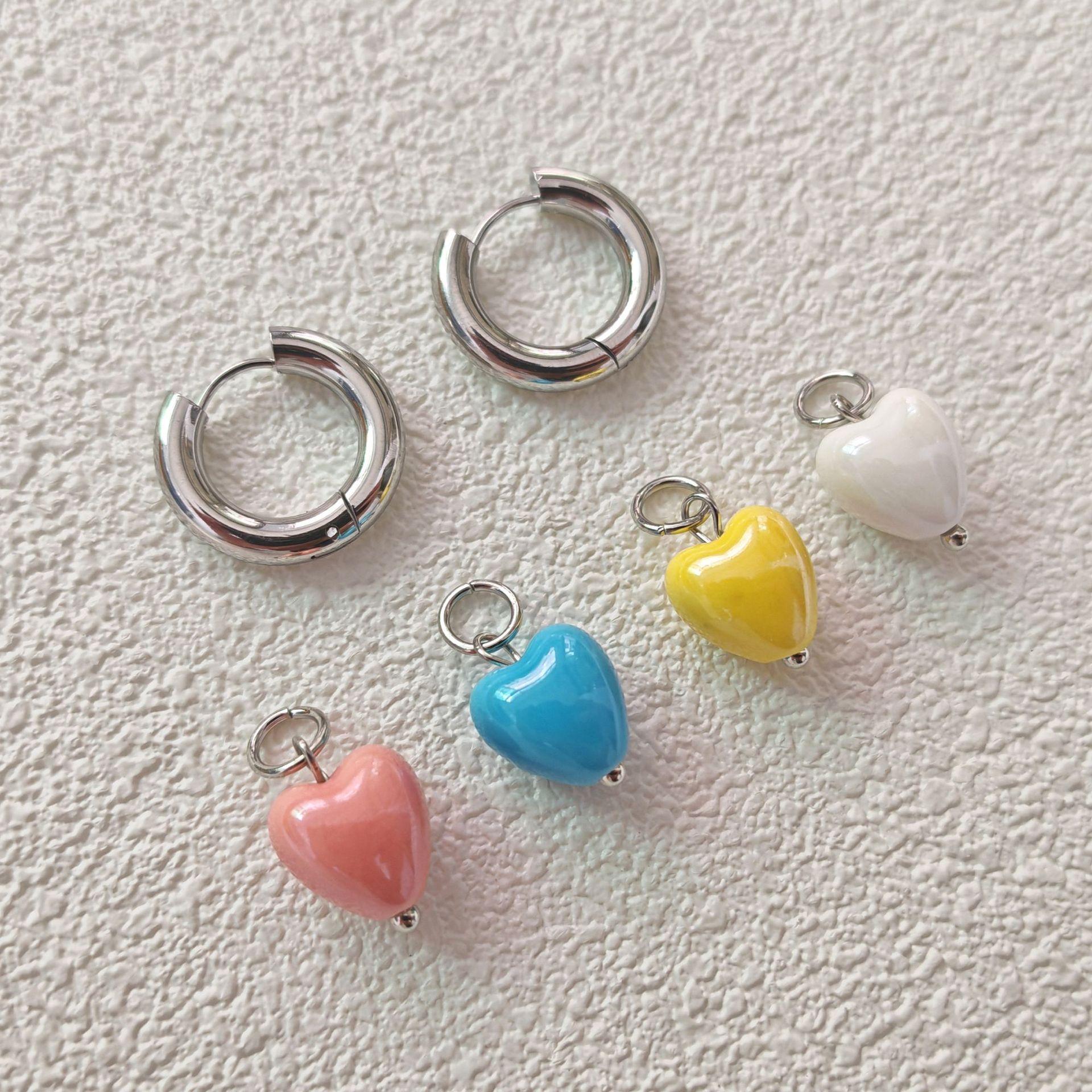 Spicy Girl Colorful Heart Circle Pendant Earrings Trendy Jewelry