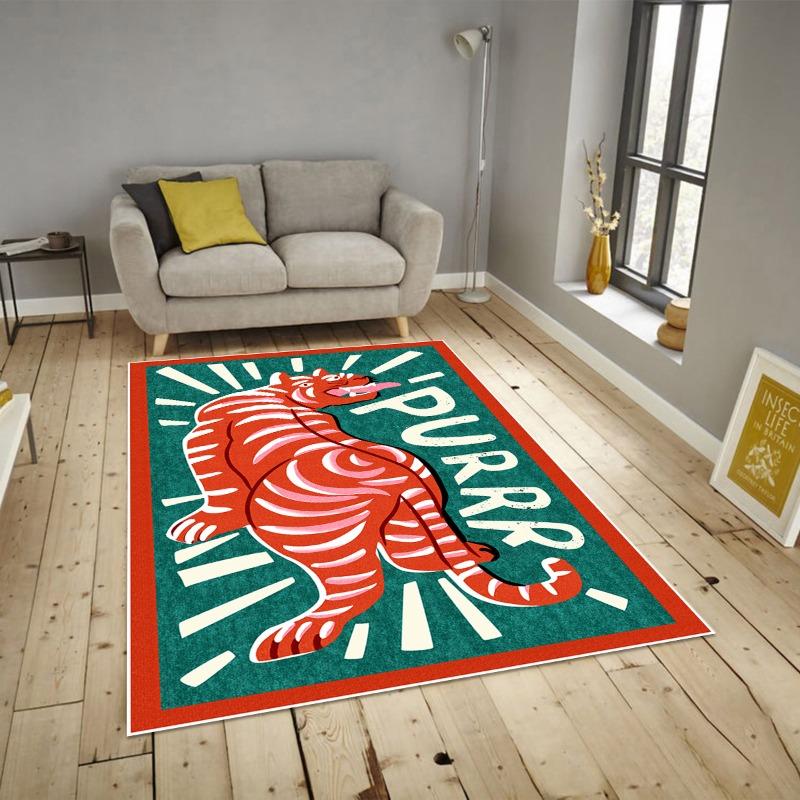 Tiger Print Area Mat Indoor Decor for Bedroom, Living Room, Office, Bedroom Decor, Vibrant Room Accent, Durable Floor Covering