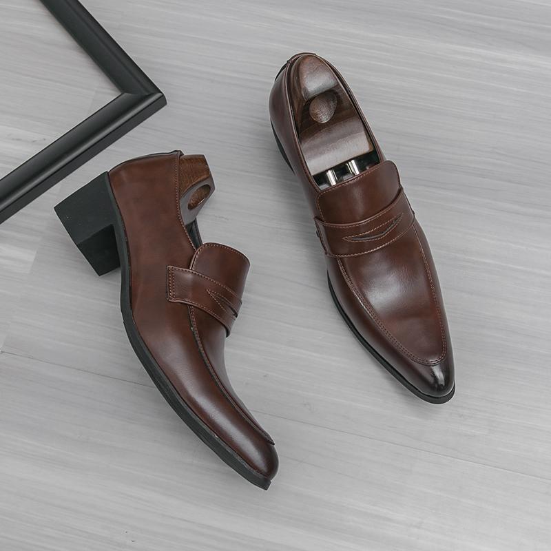 Men Height Increasing Loafers Formal Leather Shoes Wedding Business Casual Party Elevator Dress Shoes Comfortable Office Heeled