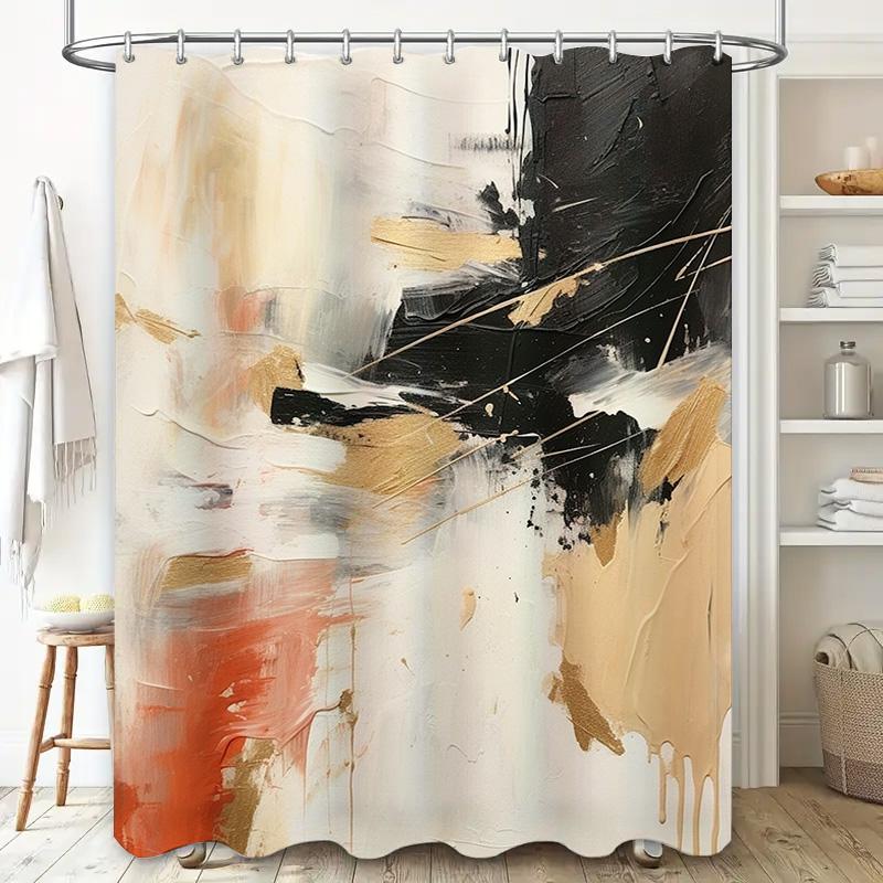 Modern Abstract Bathroom Shower Curtain with White Gold Black Design Luxury Home Decor Waterproof Canvas Bath Liner for Bathtub