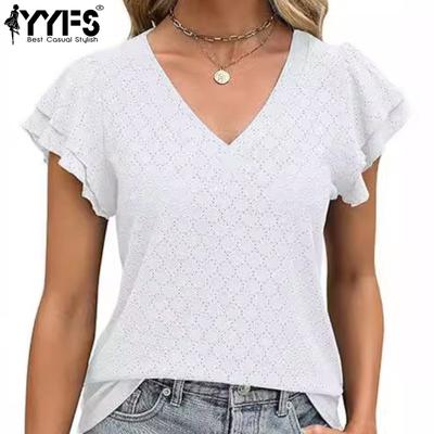 Women's Fashion Casual Summer Spring Solid Color Print Short Sleeve V-Neck Blouses & Shirts