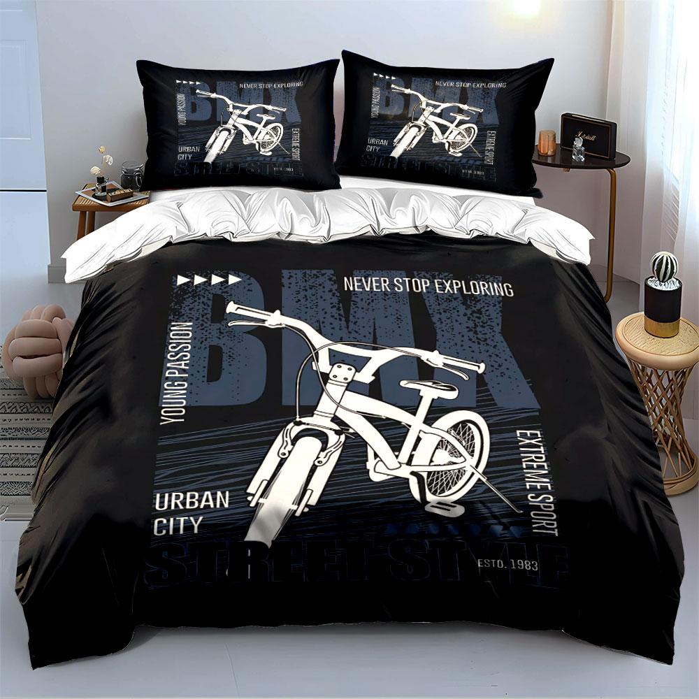 Biancheria da letto con design grafico stile BMX Street Set Copripiumino Copripiumino Federe (1*Copripiumino 2*Federe, senza piumino)