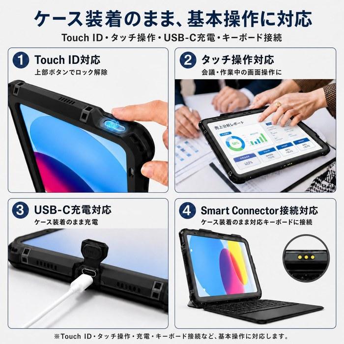 [TMACJUMP] iPad A16 Case Waterproof 11th/10th Generation, 11/10.9 inch, IP68 Waterproof, Shockproof, Pencil Holder Black